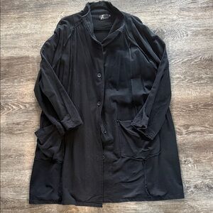 Relaxed Black Button-Front Long Cardigan